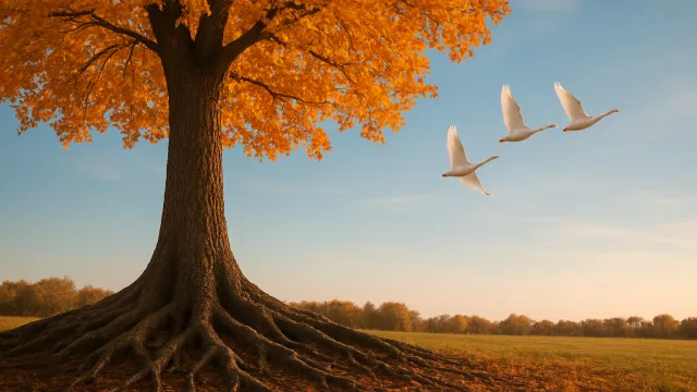 Herbstabend mit fliegenden Gänsen (Foto: Isabel Renold) Herbstabend mit fliegenden Gänsen (Foto: Isabel Renold)