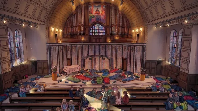 Übernachtung in der Kirche (Foto: Chat GPT) Übernachtung in der Kirche (Foto: Chat GPT)